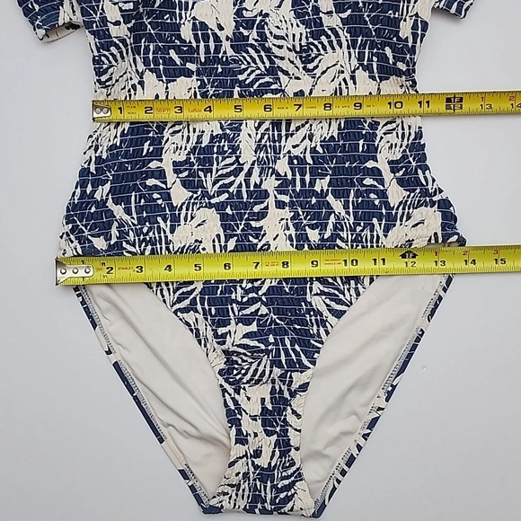 Anne Cole Studio One Piece Open Back Swimsuit Palm Print Blue Antique White Sz 8 - Picture 16 of 16